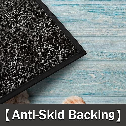 Miniatura 4 de Seashells - Tapete de madera semicircular con estrellas de mar, antideslizante, color azul, tapete de medio círculo, lavable, alfombra de media