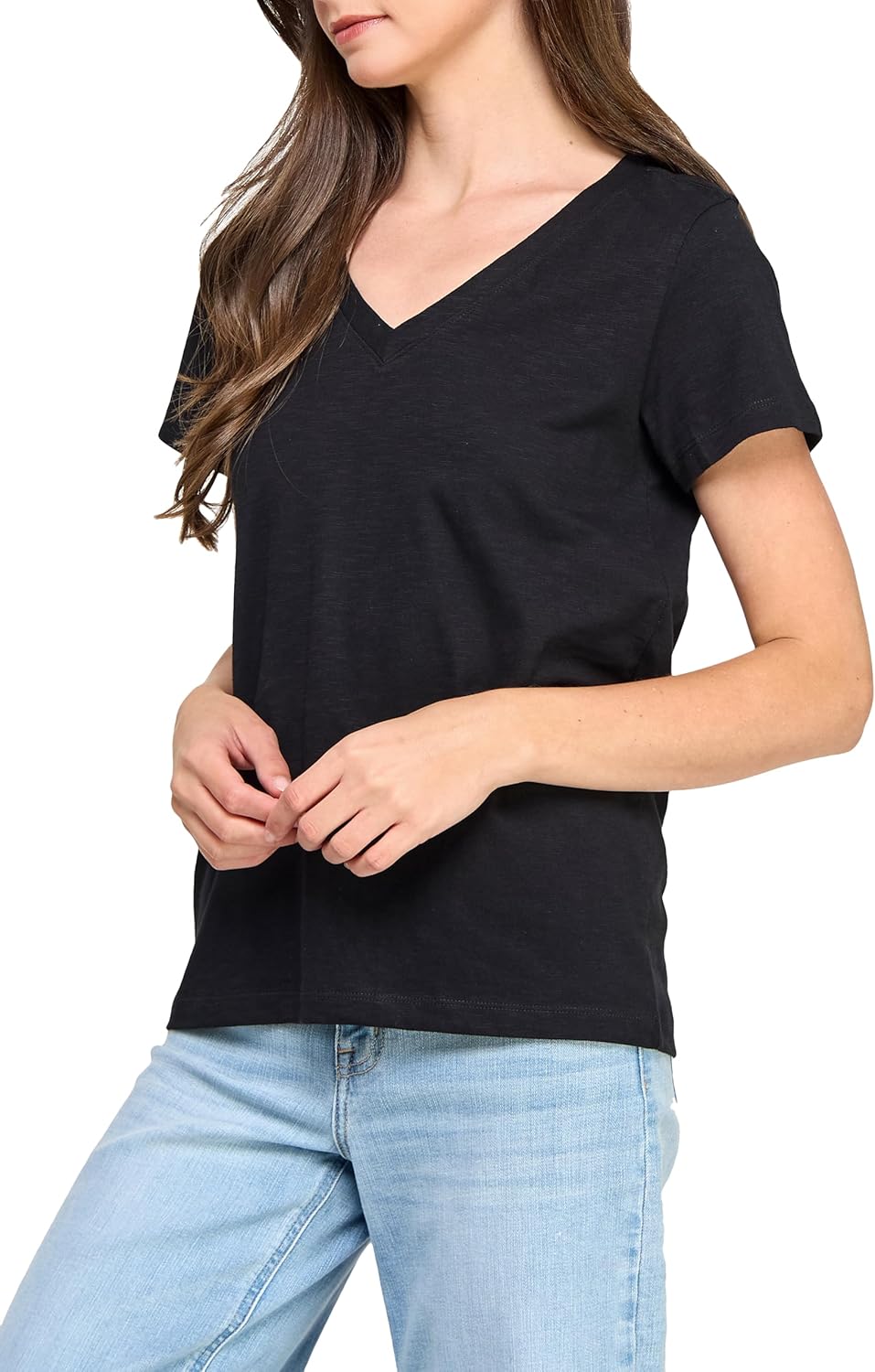 GREEN VOYAGE Women's GOTS Certified 100% Organic Cotton Slub V-Neck T Shirt Short Sleeve Tee Tops - Image 3