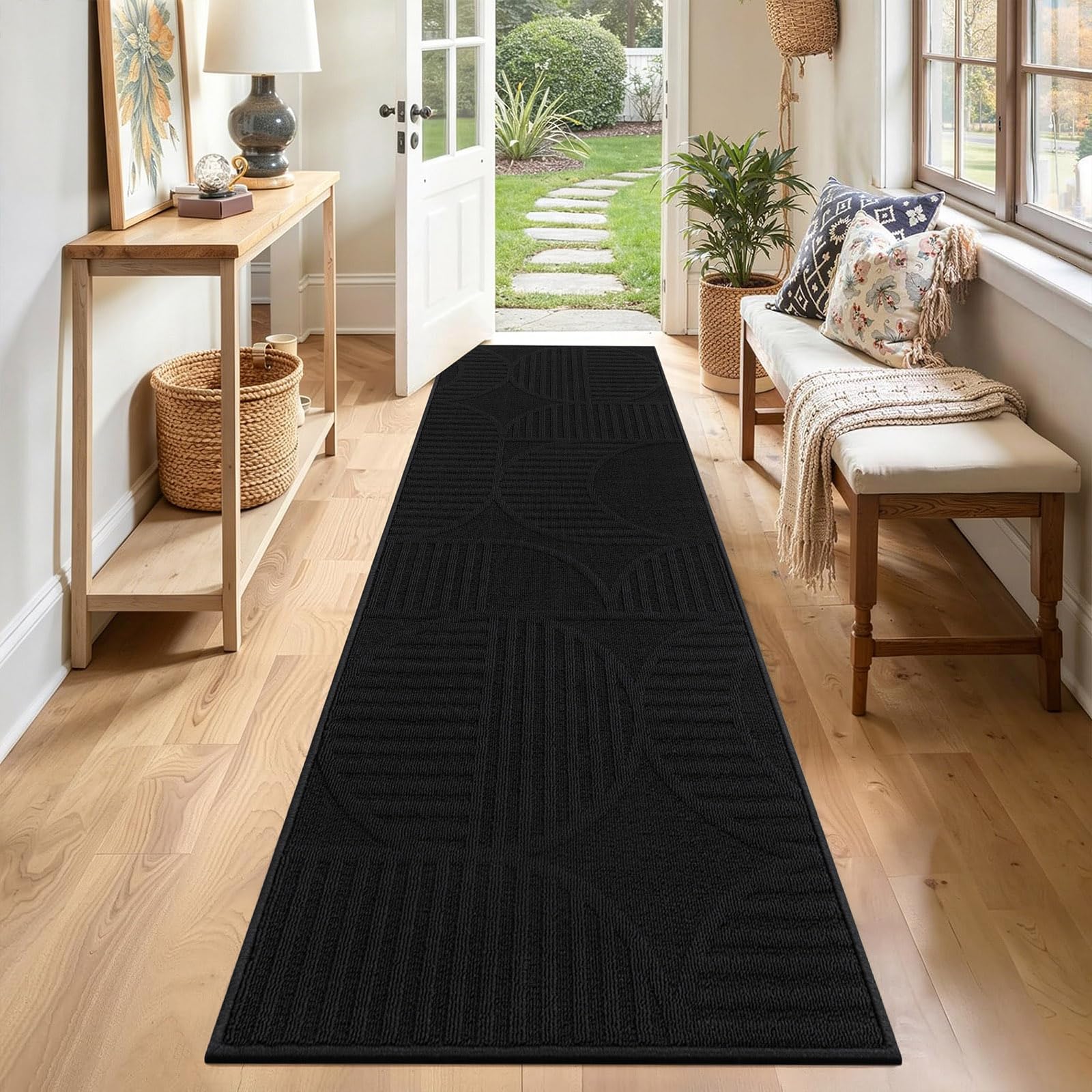 SHACOS Long Hallway Runner Non Slip 60x240 cm, Washable Runner Rug Hall Runners Kitchen Rugs, Carpet Runners for Entryway, Laundry, Bedroom, Black