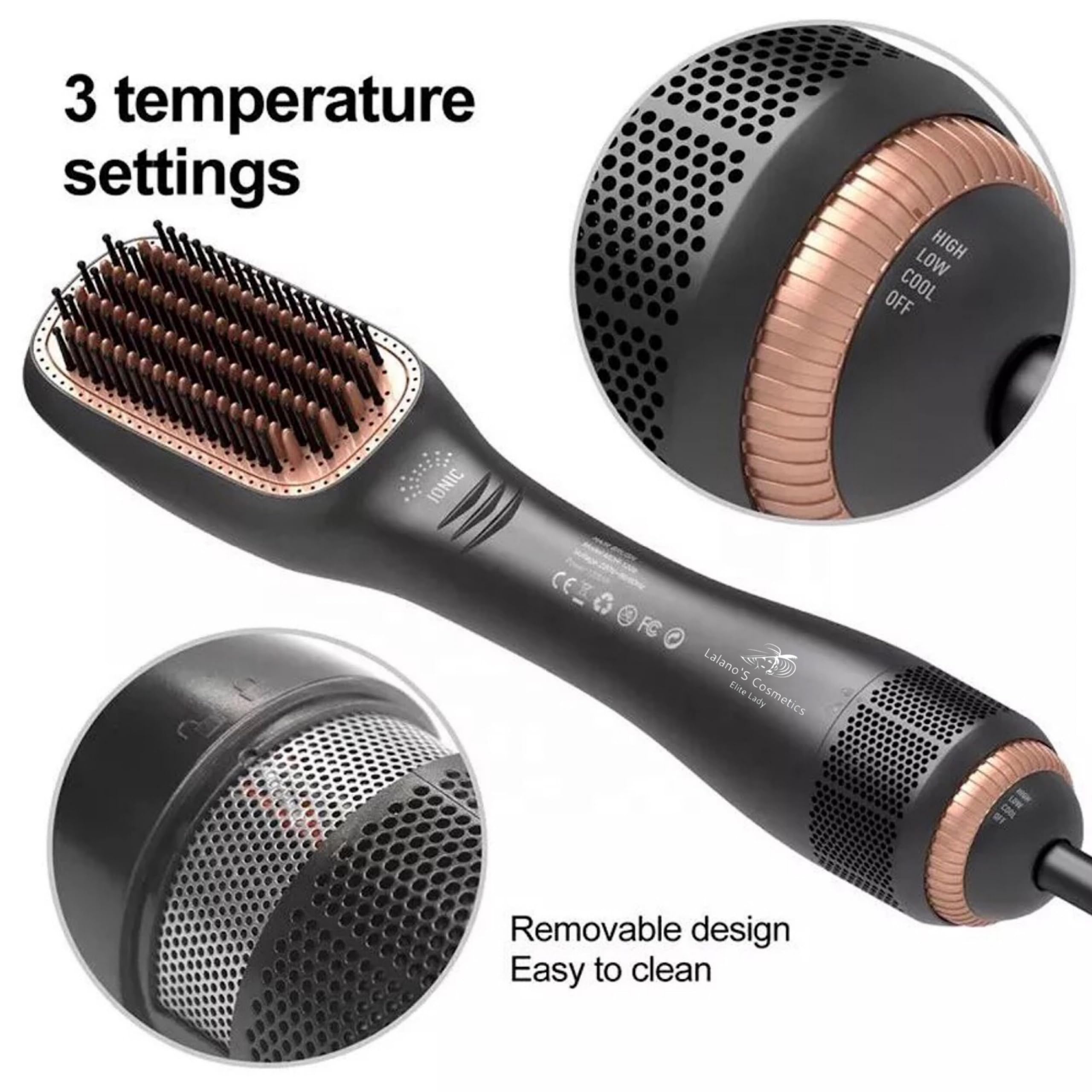 Lalano`S Cosmetics 3-in-1 Profi-Haartrockner & Glättbürste, 1200 W, Keramik-Ionen-Technologie, 3 Temperaturstufen & 2 Geschwindigkeiten, Styling ohne Frizz