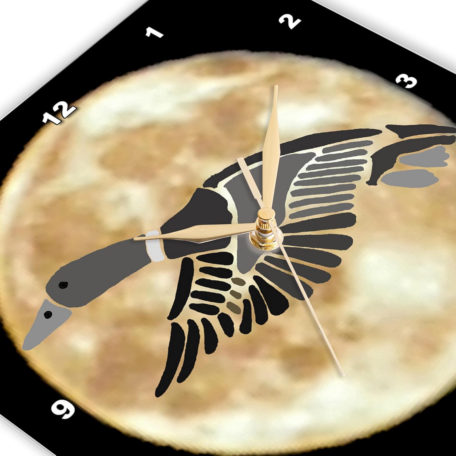 3dRose Wall Clock Silent - 13 inch - Funny Cute Flying Mallard Duck Silhouette and Moon Nature Cartoon - Funny