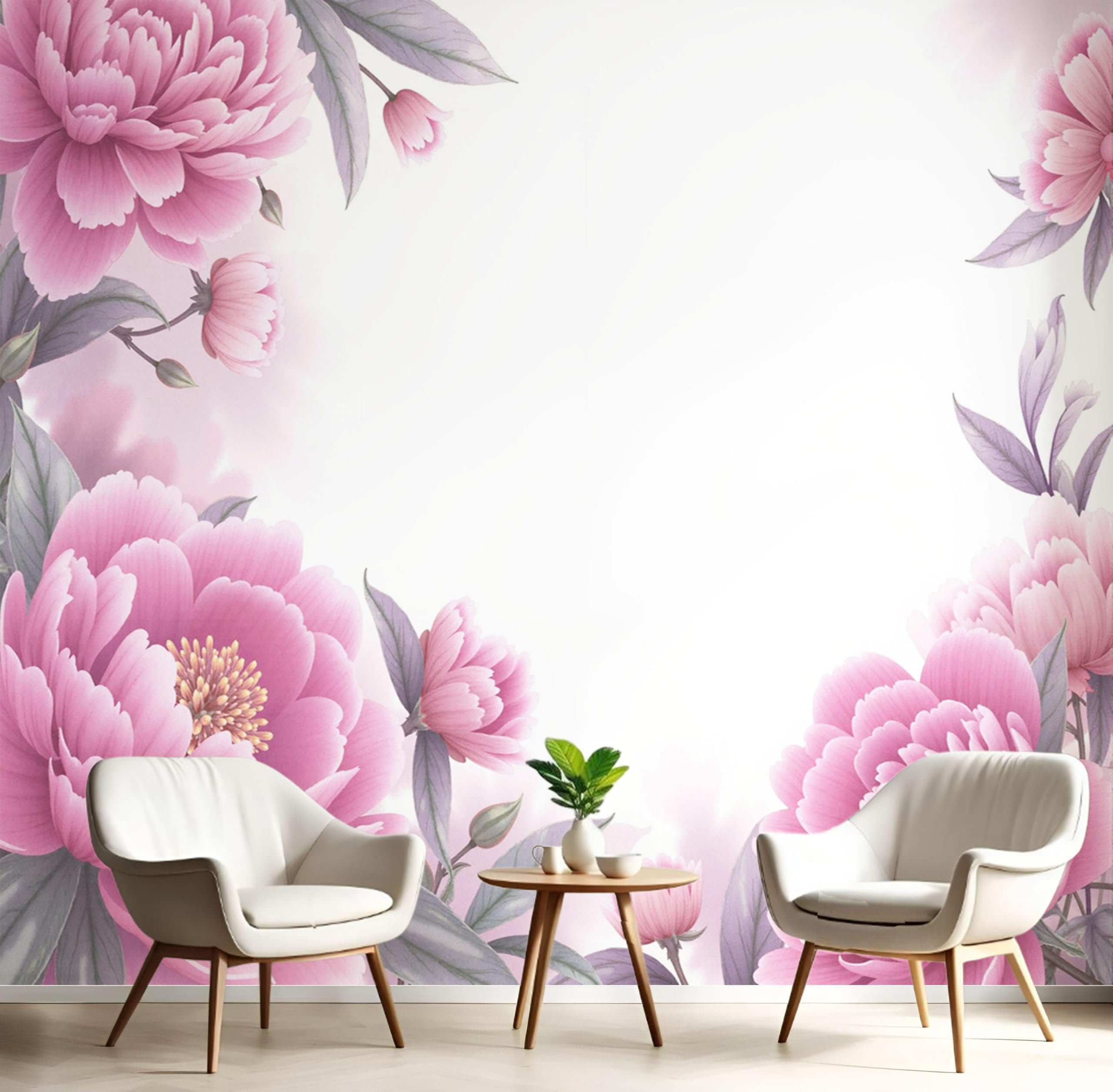 Papier peint soie peinture à l'aquarelle pivoines rose haut de gamme