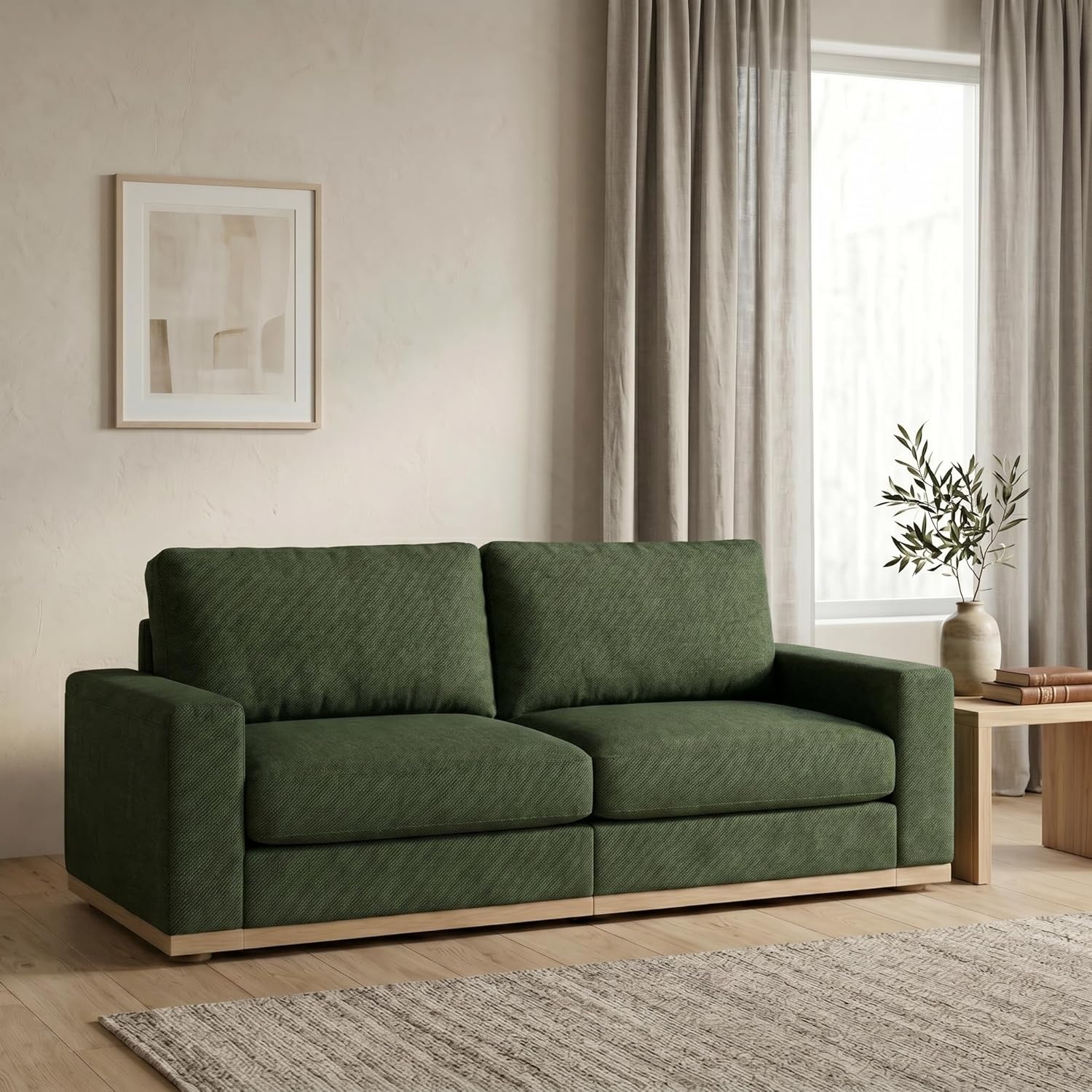 Sunny Heart 86" Modern Loveseat Sofa for Living Room,2 Seater Deep Seat Modular Sofa Couch,Chenille Fabric,Solid Wood Frame,Spring Cushions, Removable Covers,Easy Assembly for Small Spaces,Green