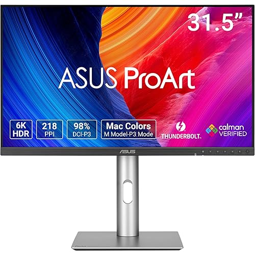 ASUS ProArt Display 32” 6K Professional Monitor (PA32QCV) - IPS, 6K (6016 x 3384), 98% DCI-P3, LuxPixel™, ΔE < 2, Calman Verified, Thunderbolt 4, DisplayHDR600, DisplayWidget, 3 yr Warranty