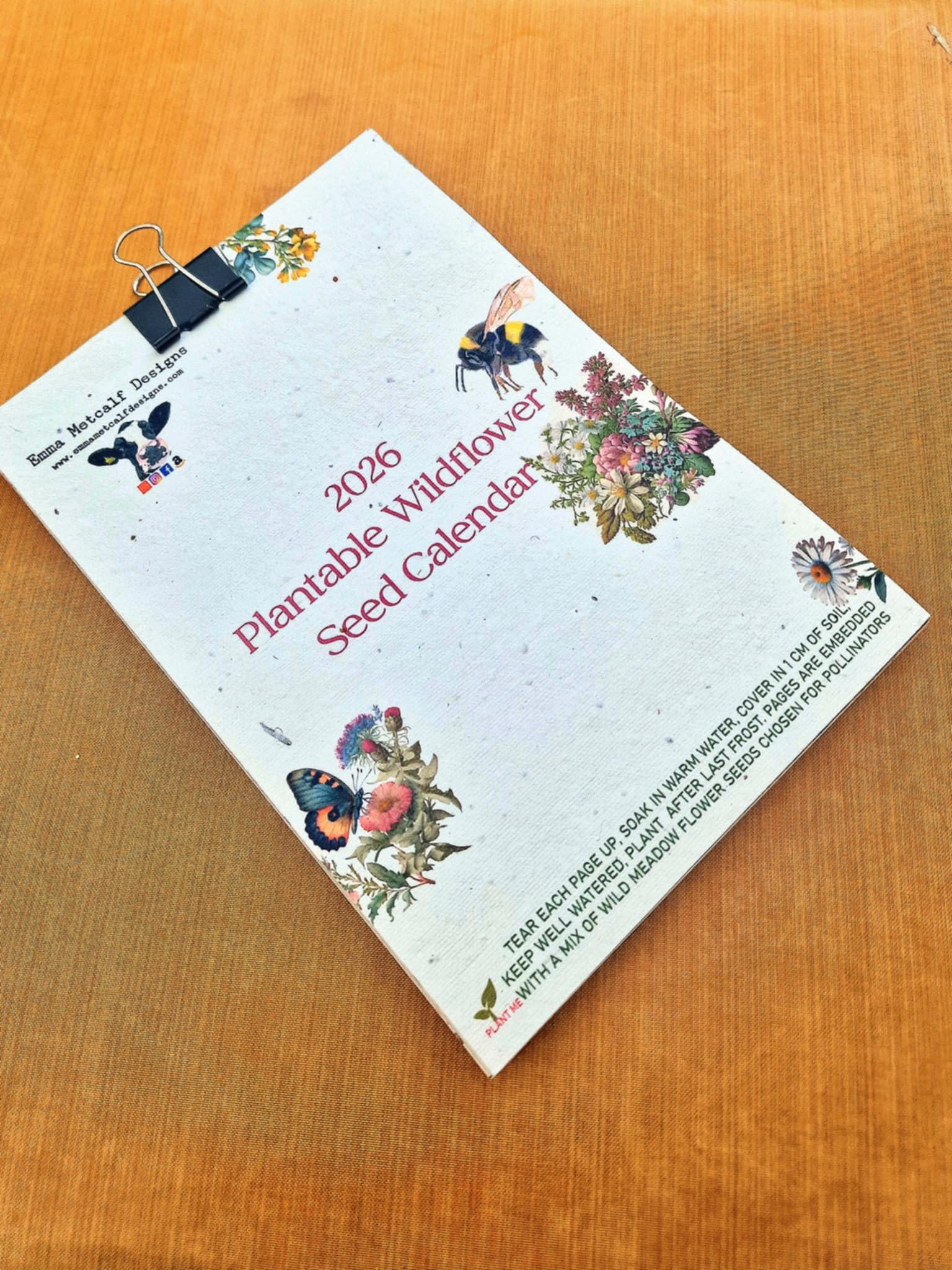 Eco Friendly Plantable 2026 Seed paper calendar A5- Growable wildflower calendar- Eco friendly gifting- Christmas gift ideas- Gardening lover gifts