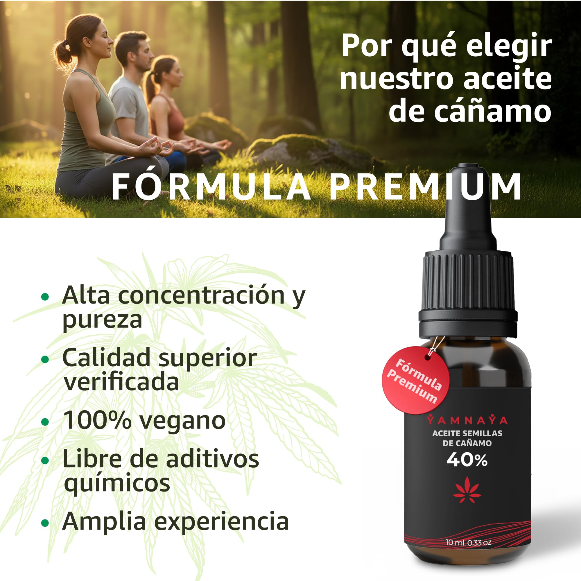 Aceite de semillas de cáñamo premium 40% | Prensado en frío y vegano | Aceite natural puro sin aditivos | Calidad ultra probada en laboratorio | Yamnaya
