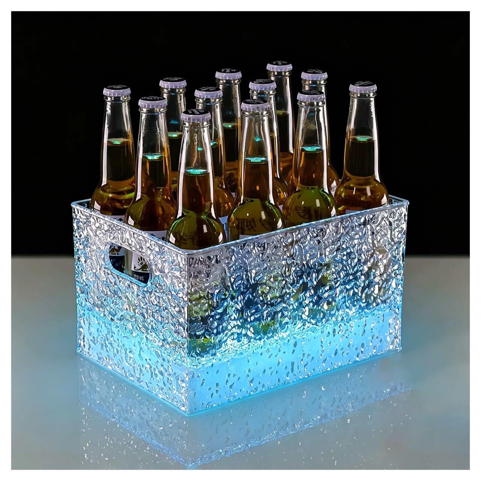 Cubitera LED Cubos de Hielo acrílicos LED, con Asas de Transporte portátiles y Recargables, para Fiestas(Blue,21X29X17cm)