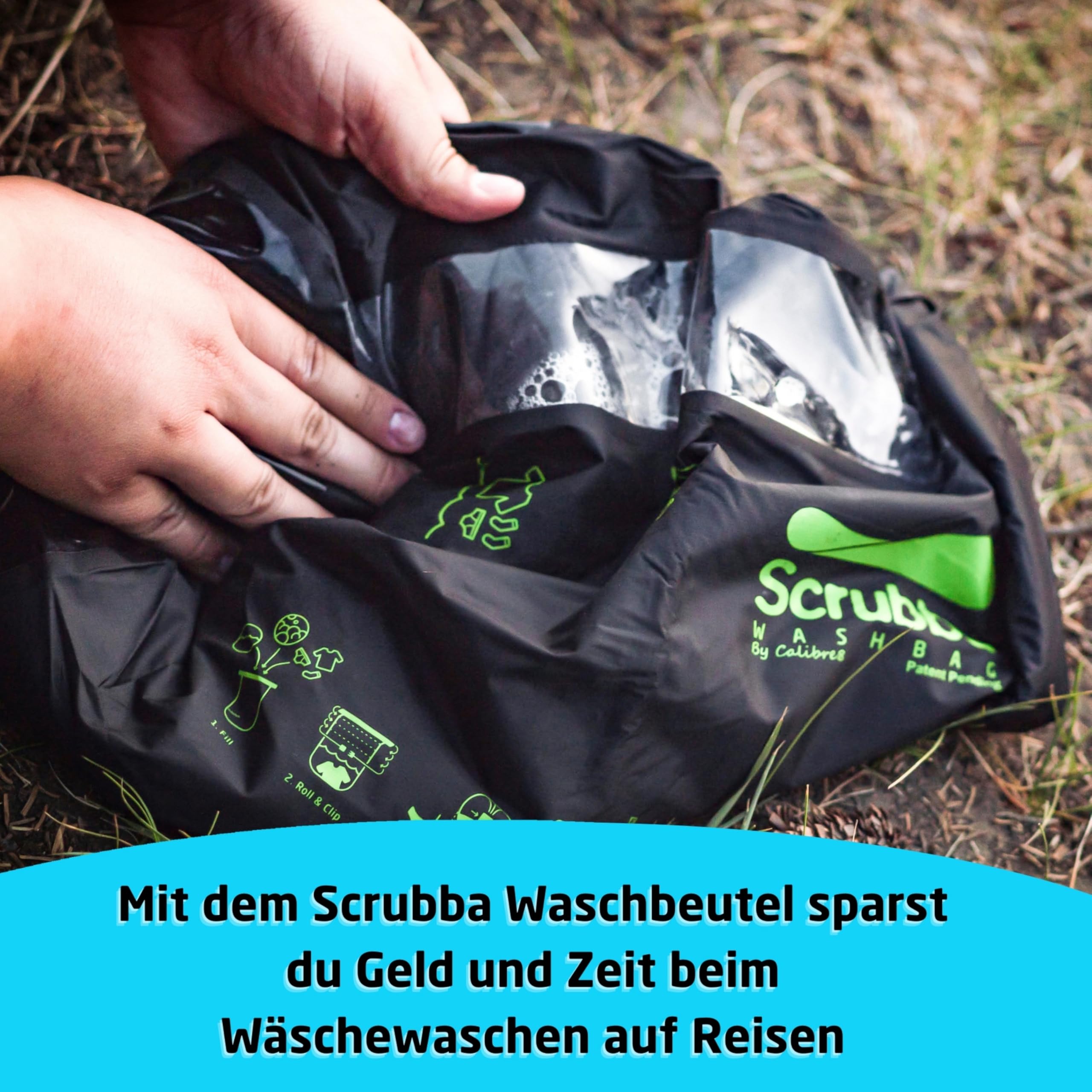 Scrubba Waschbeutel – Tragbare Mobile Waschmaschinen für Reisen & Camping – Leichte Handwaschmaschine Reiseutensil für Kleidung & Babykleidung – Nutzt Waschmittel oder Handseife – 150g