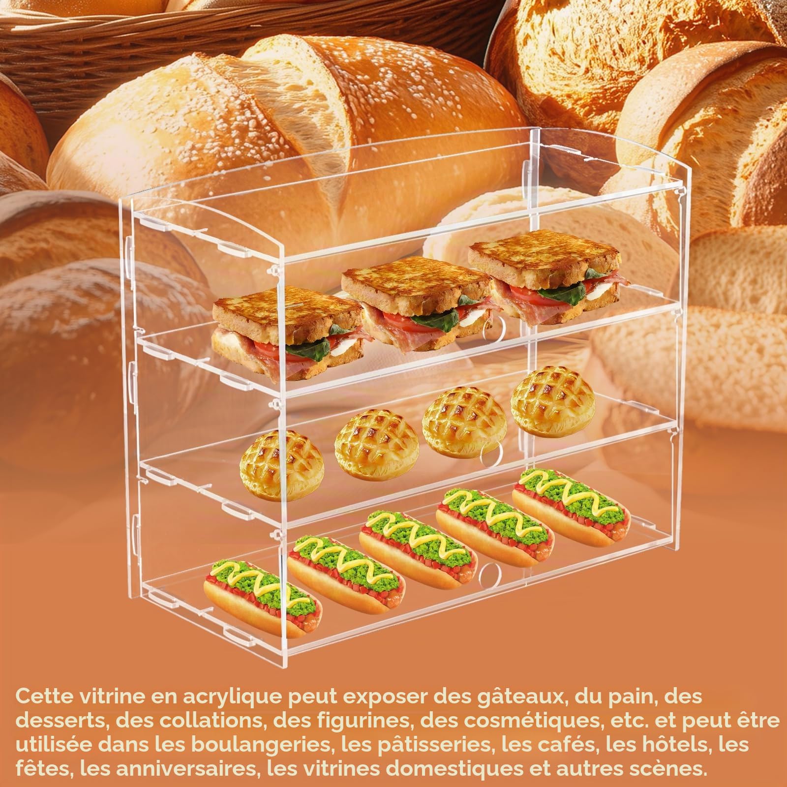 BAOSHISHAN Présentoir À Pâtisserie en Acrylique Transparent 51 X 40 X 24 cm | 3 Niveaux,Pinces & Papier Sulfurisé Inclus,Pour Pâtisseries, Cupcakes & Donuts