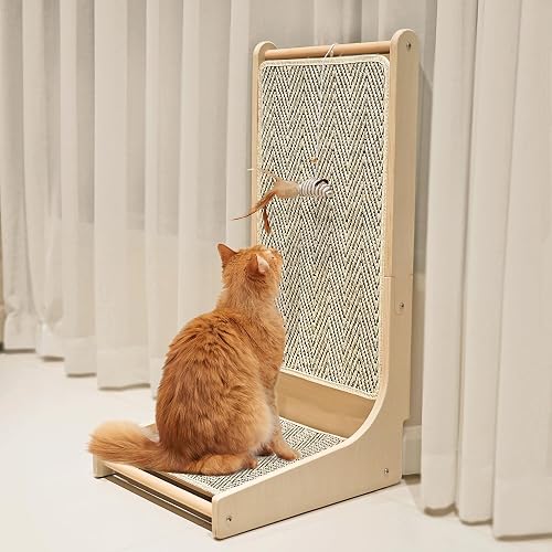 PETKARAY Cat Scratcher, Sisal Cat Scratch Pad, L Shape Scratching Board for Indoor Cats, Floor Mounted Scratcher with Mouse Toy Catnip