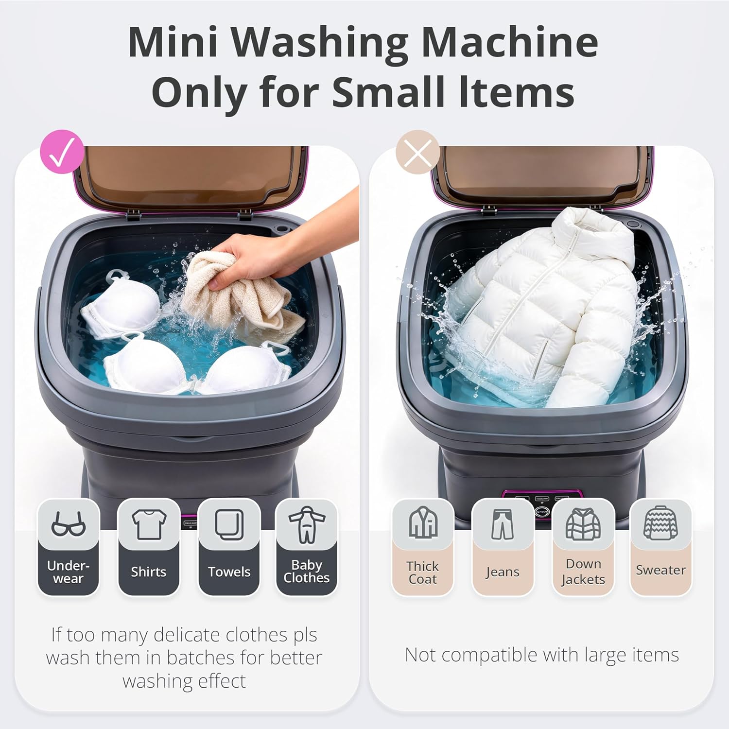 Welsteepse Portable Washing Machine, 16L Upgraded Mini Washer with Spin Basket Laundry Machine for Baby Clothes, Underwear, Socks; Ideal for Travel, Dorms, Camping (gray)