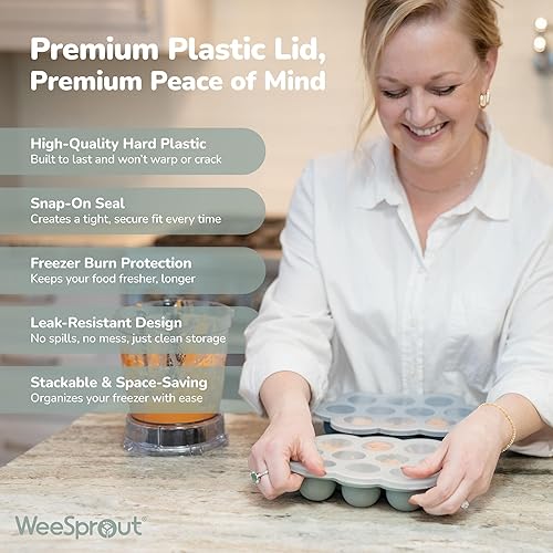 Miniatura 4 de Bandeja para congelar comida de bebé WeeSprout con tapa de plástico duro, Rojo Rojo Brillante,Verde mate,Azul Vibrante,Verde Vibrante,Anaranjado
