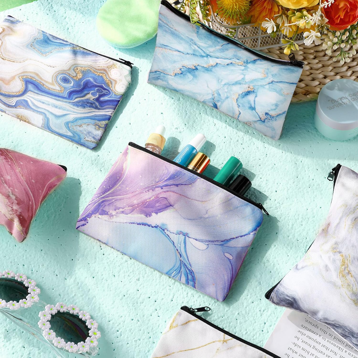 Reginary 20 Pieces Cosmetic Bag for Women, Roomy Makeup Bags with Zipper Toiletry Bag Pouch Travel Accessory Organizer Gifts, 7 x 4.3 Inches(Marble) - Image 6