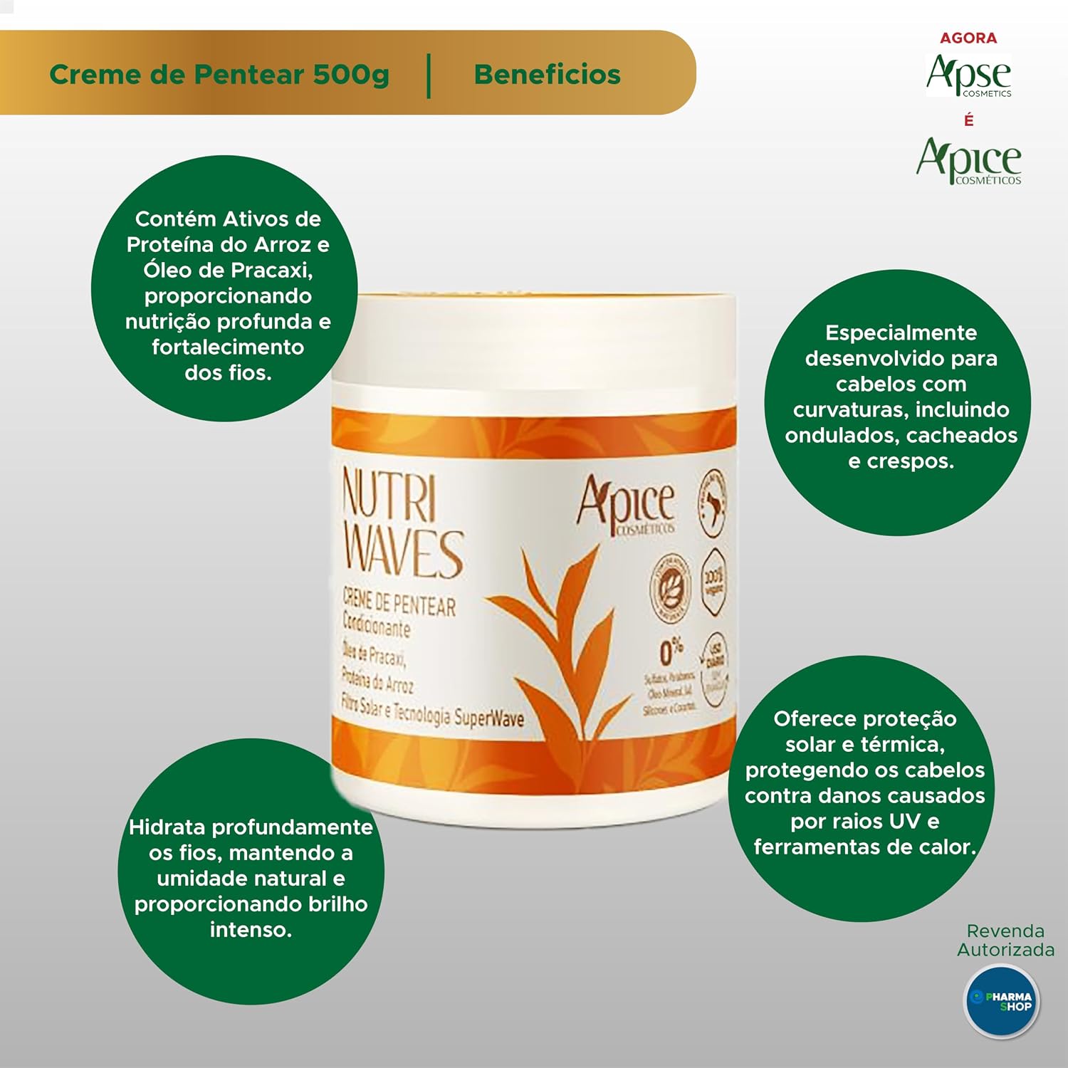 Creme de Pentear Nutri Wave Apse 500g com Proteína do Arroz e Óleo de Pracaxi Definição de Cachos Apice Cabelos Cacheados com Curvaturas Creme de Pentear Nutri Wave Apse 500g com Proteína do Arroz e Óleo de Pracaxi Definição de Cachos Apice Cabelos Cacheados com Curvaturas