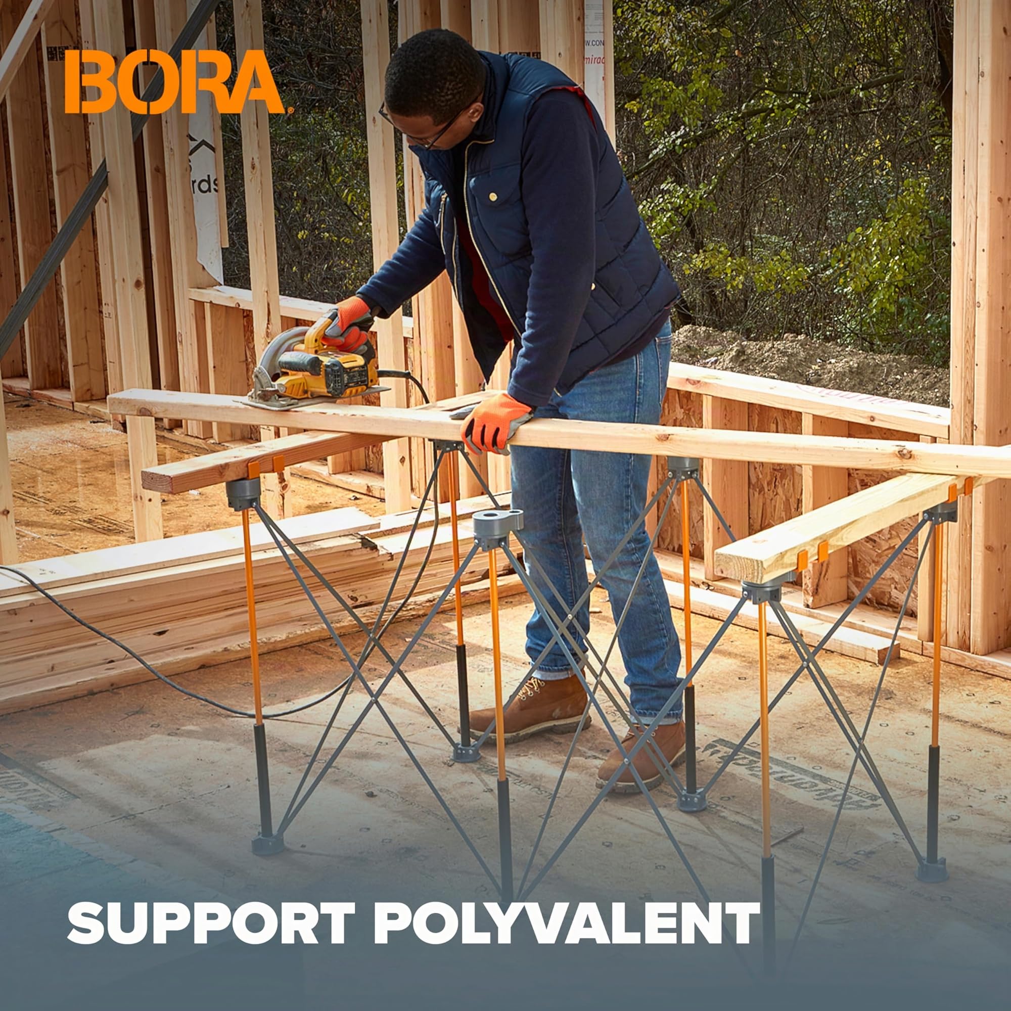 Bora Centipede 60 cm. L x 120 m l x 80 cm H. Table de Travail Pliante en Acier avec capacité 680 kg, Gris/Jaune