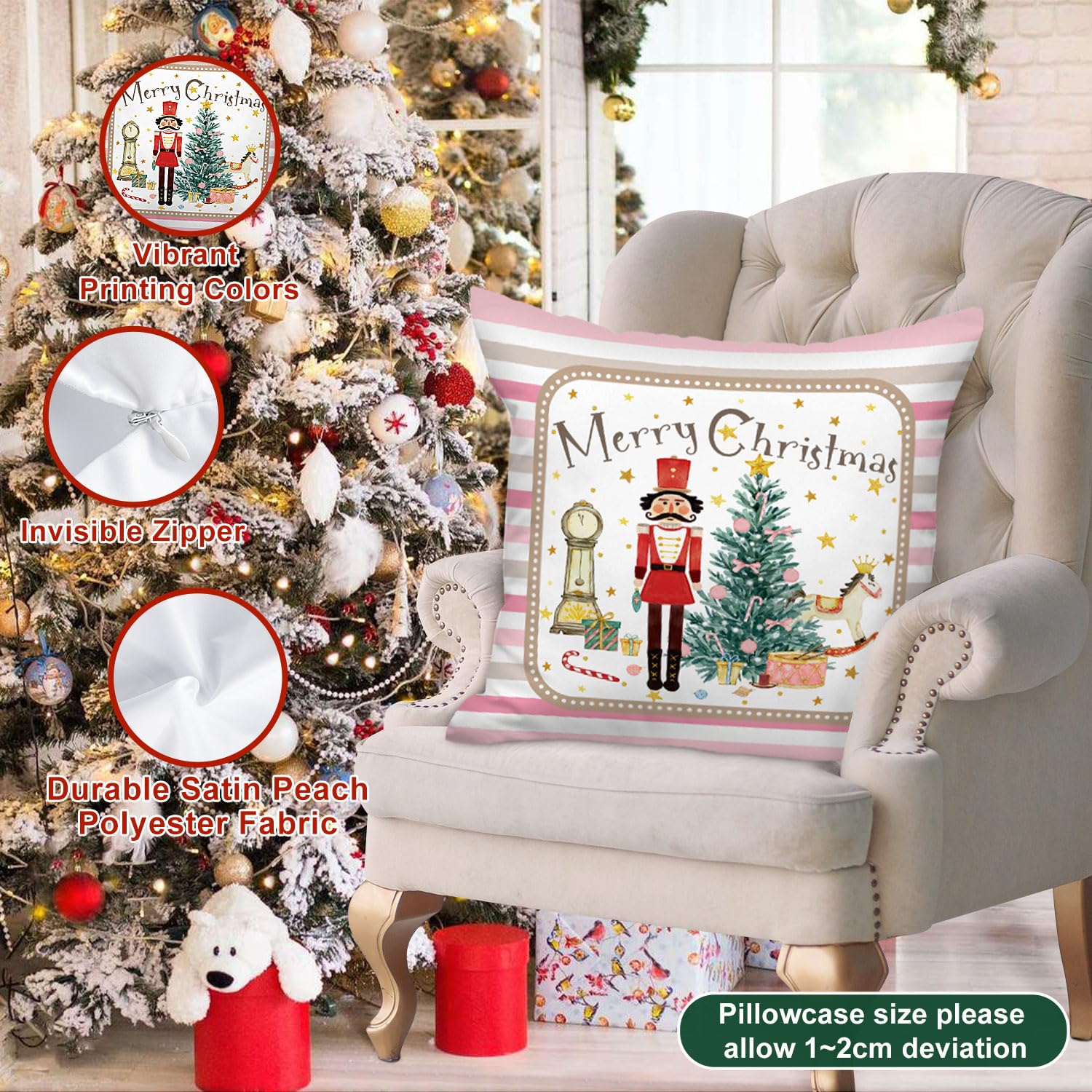 Housses De Coussin Noël Casse-Noisette - Lot De 4 - 35,6x35,6 Cm - Déco Festive En Velours Pour Canapé Et Lit
