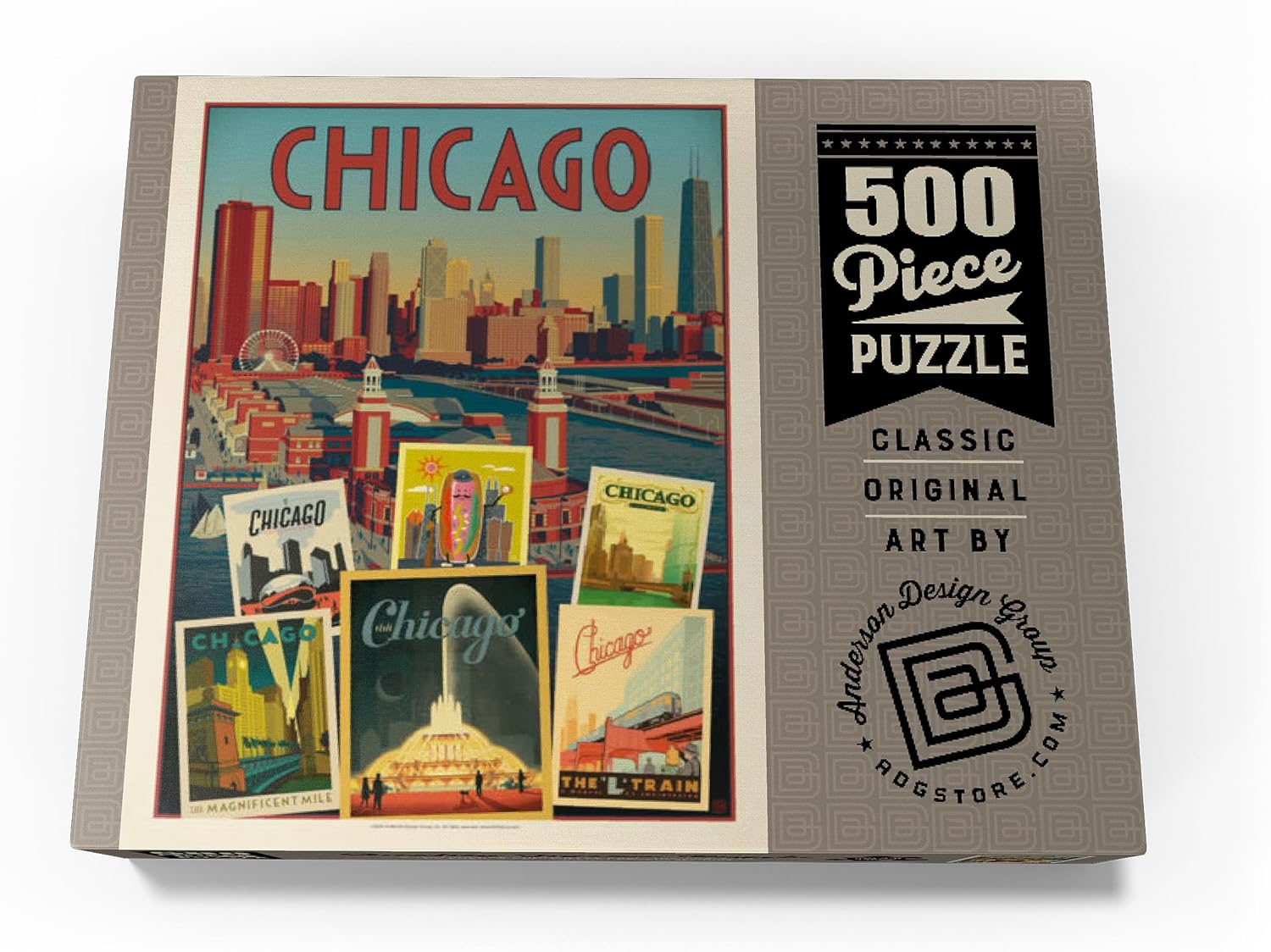 MyPuzzle Chicago: Multi-Image Collage Print, Vintage Poster - Premium 500 Piece Jigsaw Puzzle for Adults