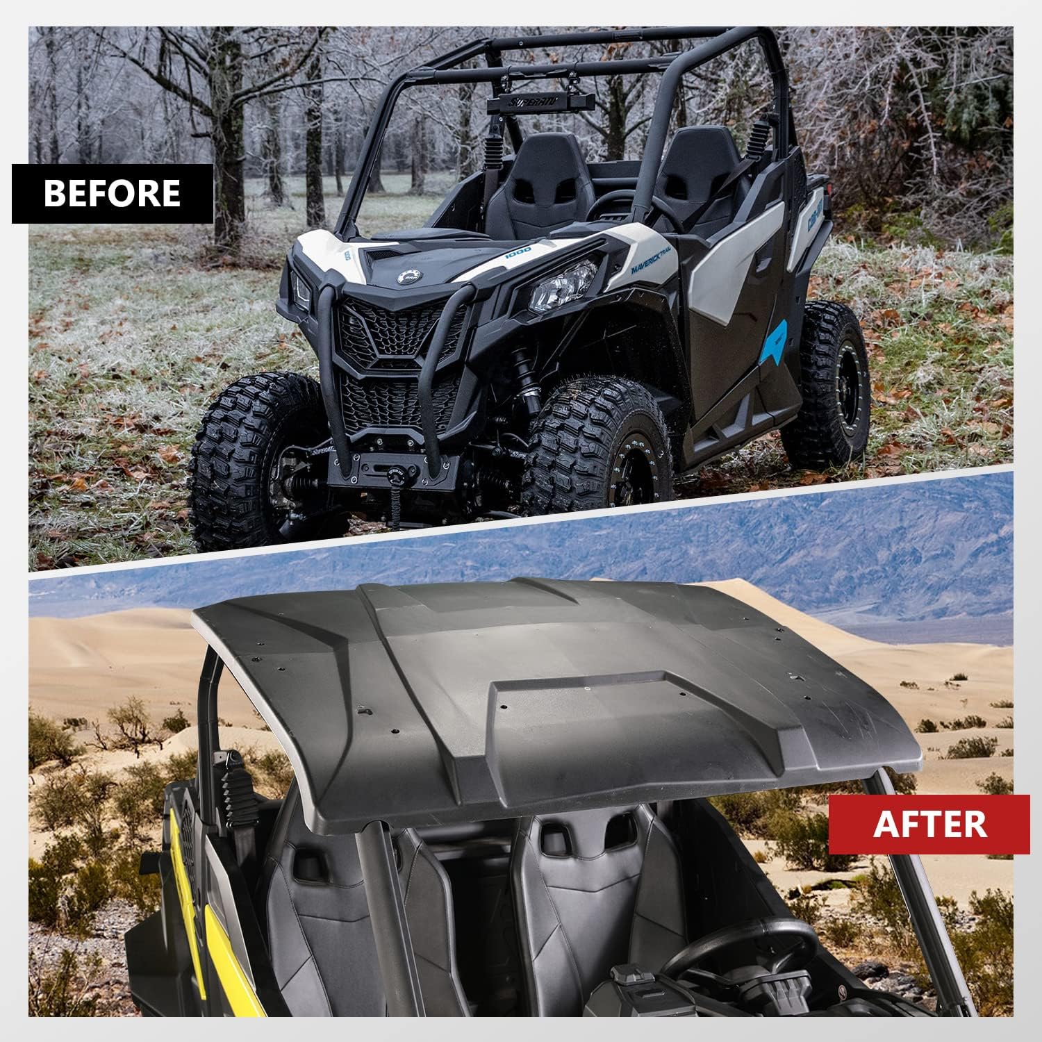 Maverick Trail Sport Commander Roof Top, A & UTV PRO 2 Pieces Combination Hard Roof Top for 2018-2024 Can-Am Maverick Sport/Trail, 2021-2024 Can-Am Commander Accessories, Replace OEM # 715006218