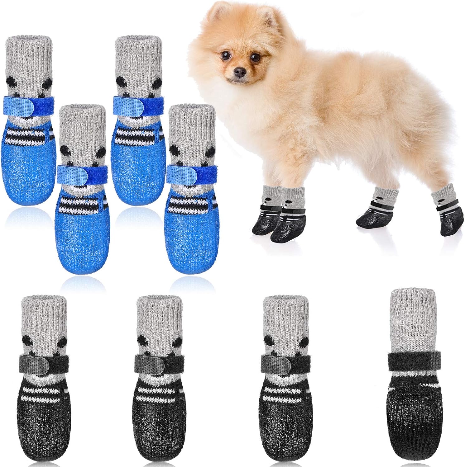 Weewooday 8 Pcs Dog Boots Shoes Socks Waterproof Cat Shoes Rain Snow Dog Booties Anti-Slip Cat Sock Booties with Adjustable Drawstring for Small Puppy(Size 1: 1.95'' L X 1.56'' W)