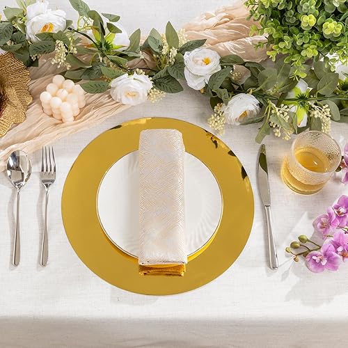 Miniatura 6 de SHACOS 100 manteles individuales redondos de papel dorado metálico brillante de 13 pulgadas desechables de papel dorado espejo para bodas, fiestas,