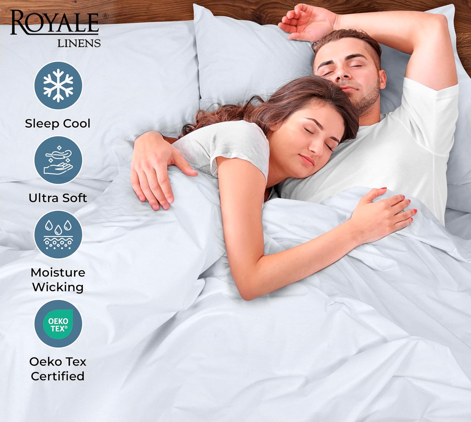 ROYALE LINENS 100% Organic Cotton Percale Pillowcases Set of 2 - Standard Size Percale Pillowcase - Standard Set of 2 Pillow Cover - Breathable, Cool & Crisp White Pillow Cases (20"x26", White)
