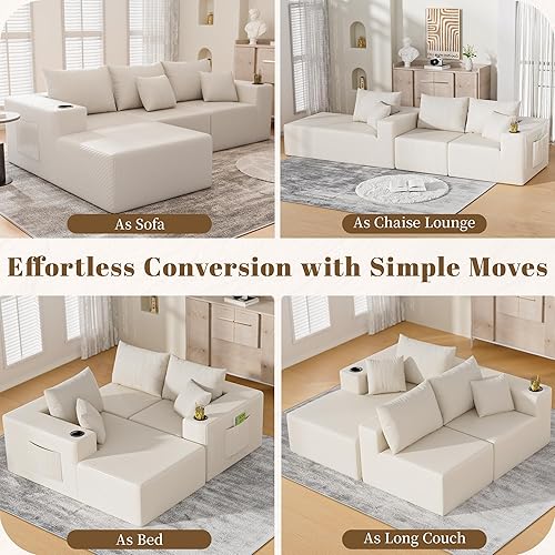 Miniatura 8 de Sofá modular Cloud de 107 pulgadas, sofá modular con diván en forma de L, sofá de pana sin hueso con asiento profundo, sofá tapizado para sala de