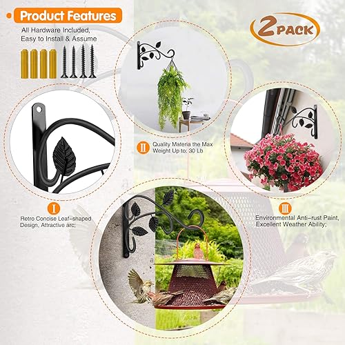 Miniatura 2 de KABB 2 soportes de metal para colgar plantas, soporte de pared de hierro de 12 pulgadas, duradero, resistente al óxido, gancho para colgar plantas,