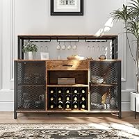 Vista 3 de Gabinete de barra de vino con cajón y luces LED, gabinete de café industrial de 55 pulgadas con estante de vino y soporte para copas de vidrio