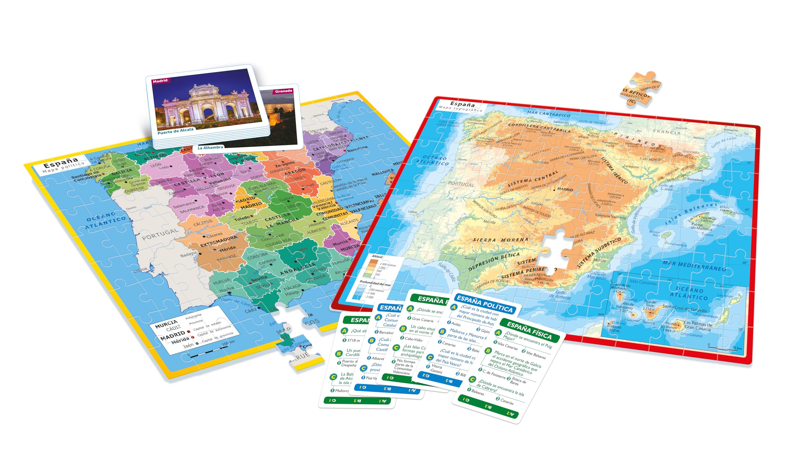 Clementoni - Descubriendo España, Juego Educativo Infanti - A Partir de 6 años - Puzzle Doble Cara del Mapa Físico y Político - Aprende Geografía y Cultura Española, 55119