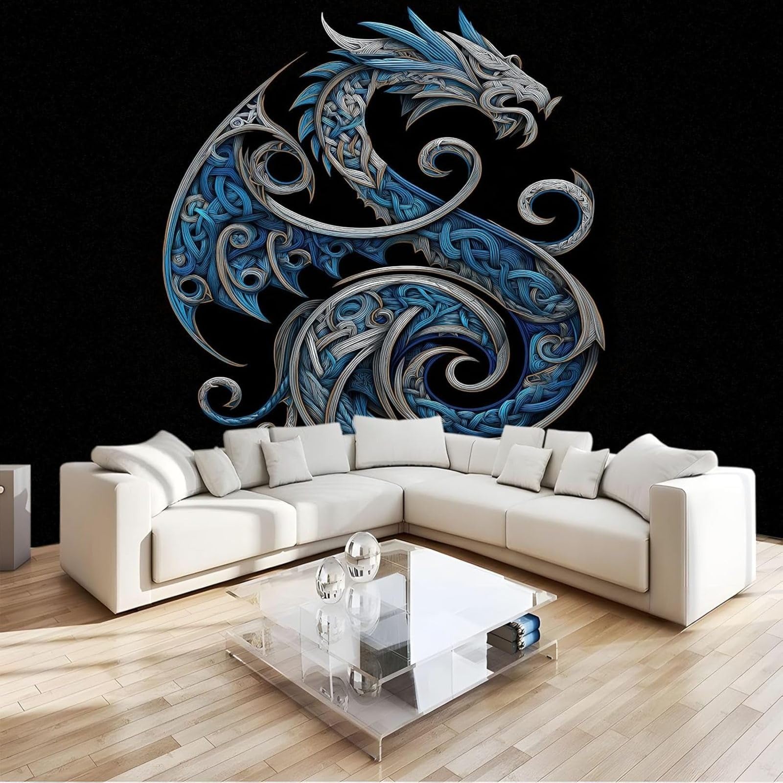 hgjdjhnf Photo Wallpaper Viking Art Tattoo Dragon Non-Woven Wallpaper Non-Woven Wallpaper Modern Wall Bedroom Living Room Wall Wallpaper Black,250cmx175cm Stickers - Frameless Painting - Poster