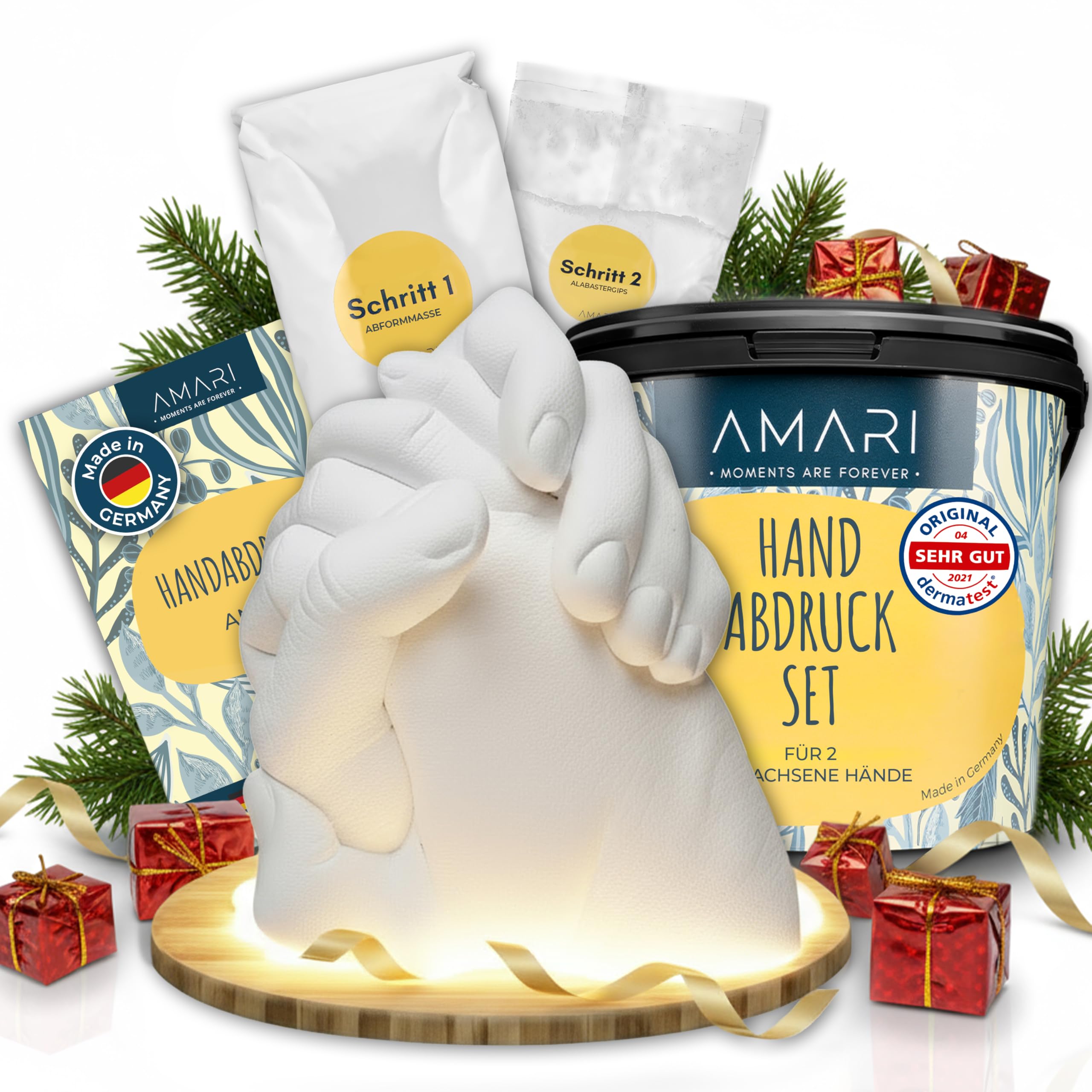 Amari® Handabdruck Set für Paare und Familie (Gelb) – Gipsabdruck Set Hände – Gips Hand Paar Gipshandabruck Geschenk, Hochzeitsgeschenk, Jahrestag Partner Geschenke, Paar Geschenke