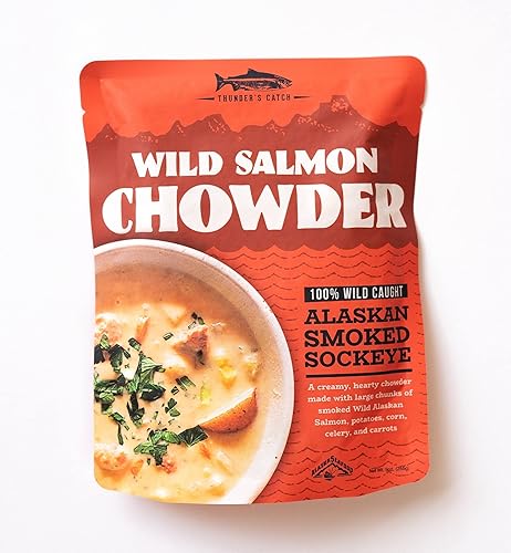 *Galardonada* Thunder's Catch - Sopa de salmón salvaje, ingredientes naturales y limpios, sin conservantes, 9 onzas (paquete de 8)