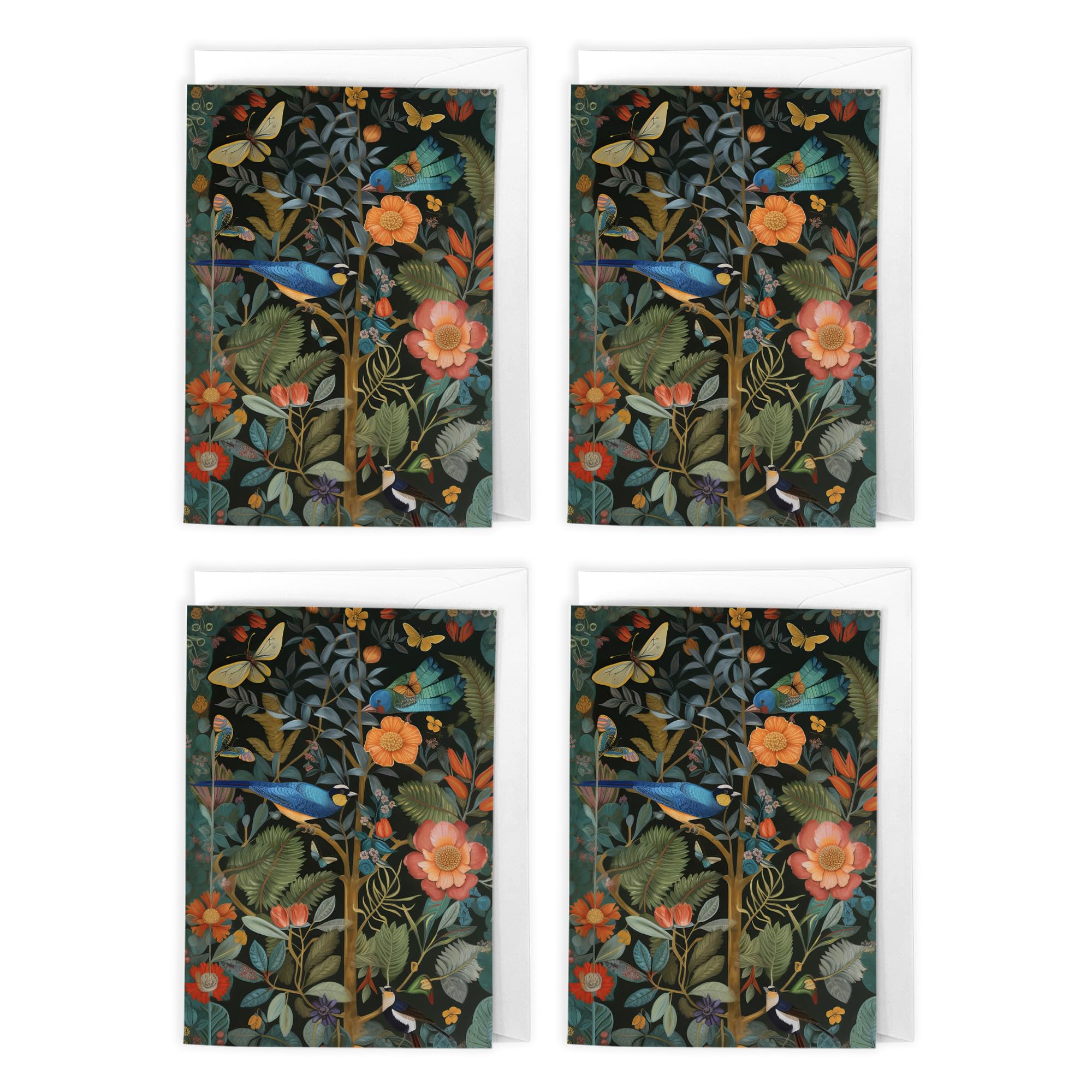 Artery8 Botanical Floral Bird Art Cards Multipack of 4 Nature & Butterflies Greeting Cards For Any Occasion, Blank Inside For Your Message, A6 Size 10 x 15 cms