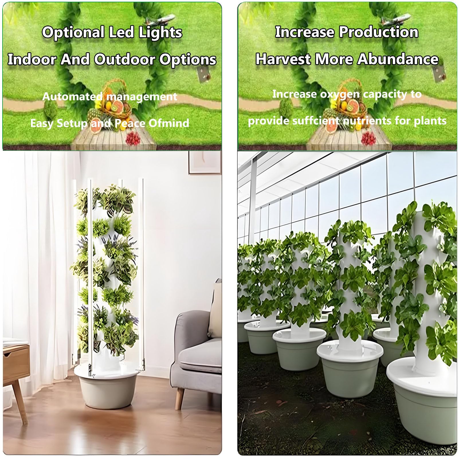Torre hidropónica, Kit Completo de Torre hidropónica, Torre hidropónica Vertical para Exteriores, Agricultura Vertical, Kit de Cultivo hidropónico para jardín Inteligente NoLight-20.5 * 65.0in