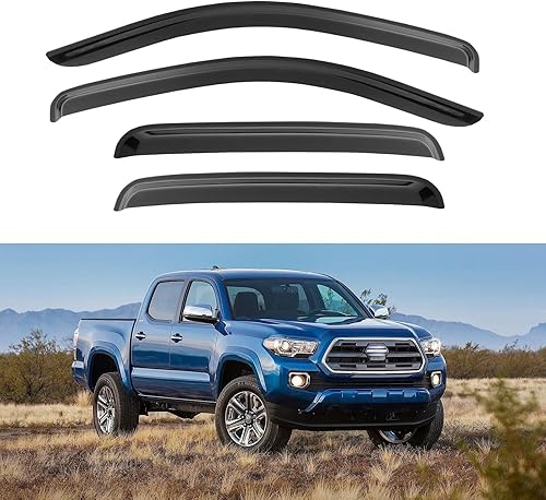 YQAUTEC Viseras de ventana, protectores de lluvia para Toyota Tacoma 2016-2023, deflectores de viento de ventana, persianas de ventilación para YQAUTEC Viseras de ventana, protectores de lluvia para Toyota Tacoma 2016-2023, deflectores de viento de ventana, persianas de ventilación para