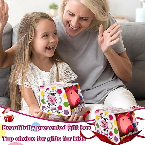 Miniatura 6 de Laebuild Alcancía para niños, alcancía de plástico azul para niñas, con forma de cerdo, hucha irrompible para niños pequeños, bancos para niños para