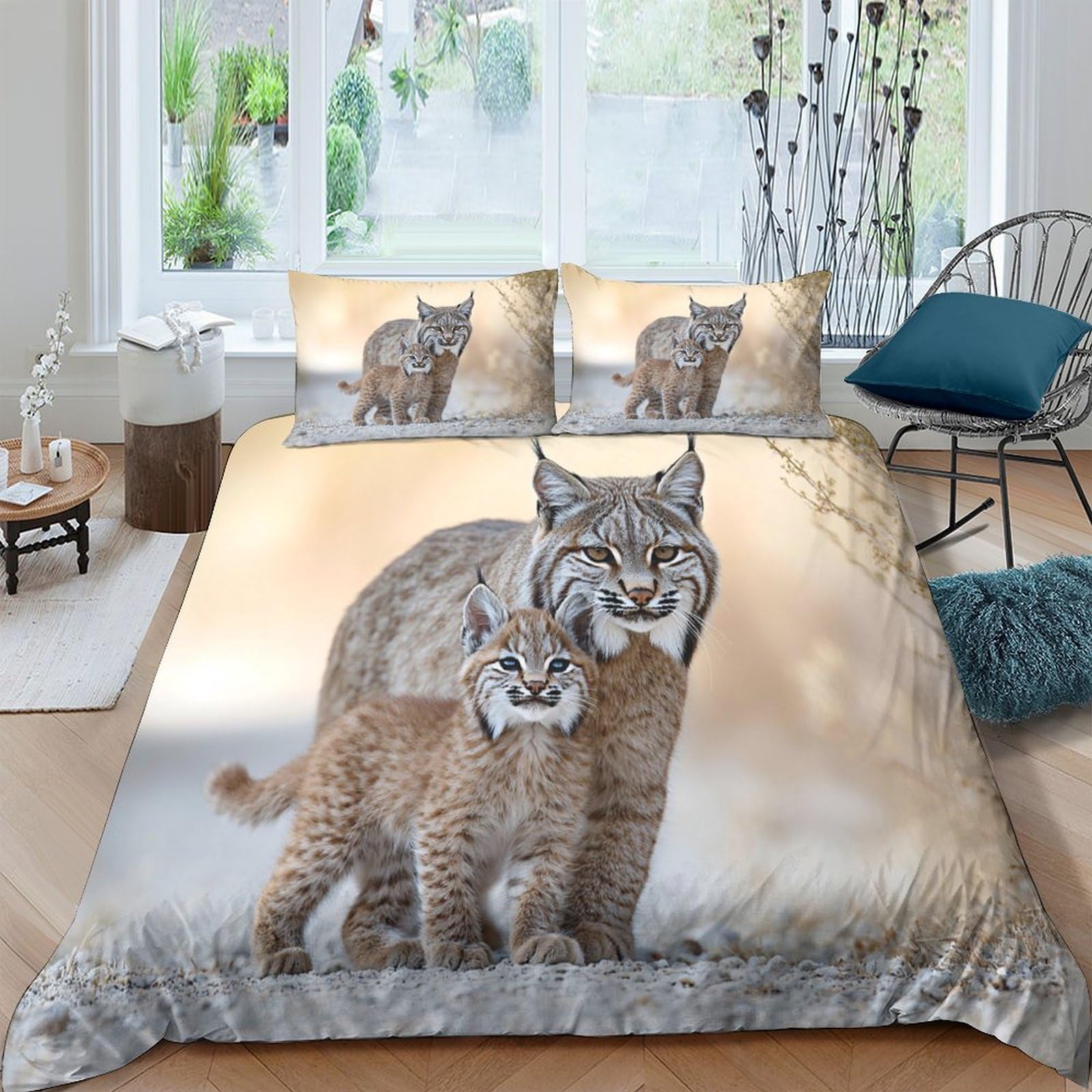 Ctjqhvkz Style-4 3D Printed Wild Lynx Fitted Sheet Microfiber Soft Breathable Forest Bobcat Bed Cover For Bedroom Dorm Mattress Protection Single（135X200cm）