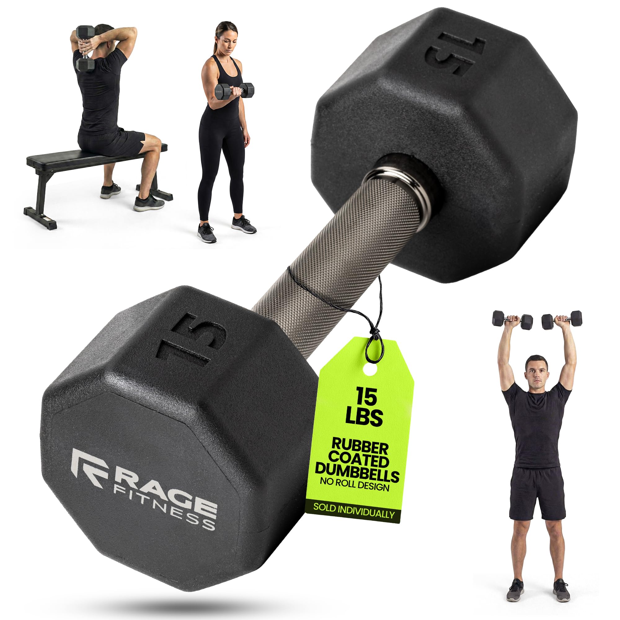 Rubber Coated Dumbbells - No Roll Design Easy-Grip Steel Knurled Handle Weights Dumbbells Set for Strength Training -
