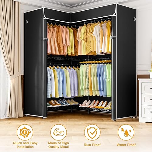 Miniatura 4 de E15C - Perchero en forma de L para esquina, perchero independiente para colgar ropa, organizador de armario resistente de 43.3 pulgadas de ancho x