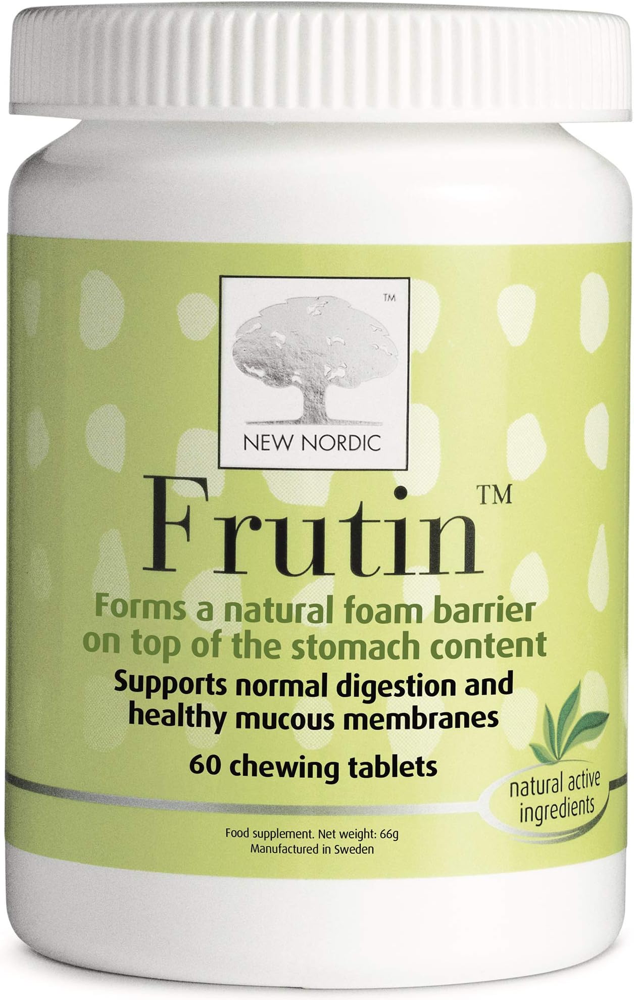 New Nordic Frutin Chewable Tablets, Natural Stomach Acid Relief, Pack of 60 Tablets