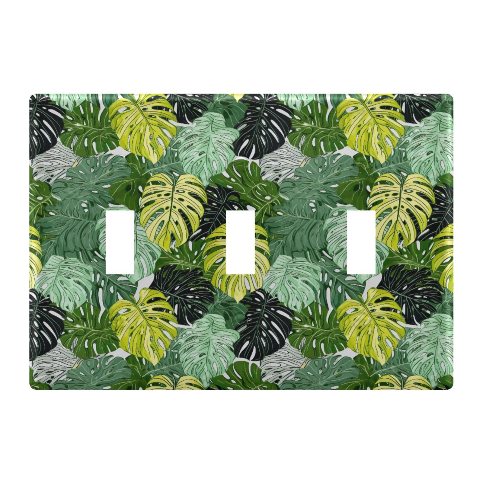 Light Switch Cover Palm Leaves Wall Plates for Electrical Outlets 3 Gang 202a9004