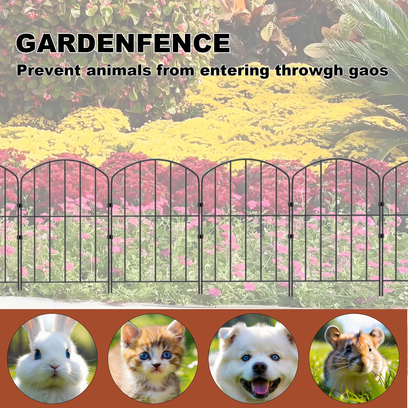 Recinzione decorativa da giardino in metallo antiruggine per esterni, pannelli decorativi per aiuole, patio, cortile, recinto da giardino esterno, barriera per animali per cani, 10 pezzi