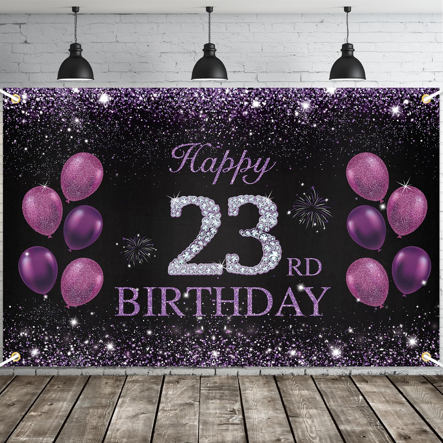 JOYKY Happy 23rd Birthday Banner, Purple Party Decorations for Women, 23 Year Old Supplies Backdrop Decor, 5.9 X 3.8 Fts