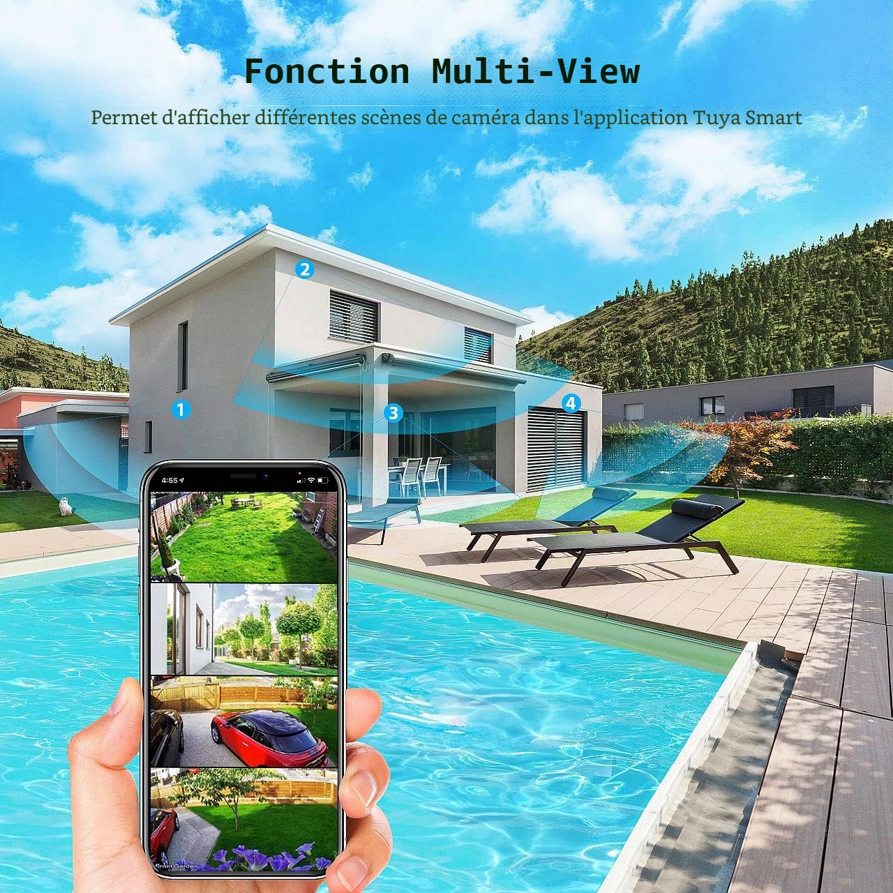 Applique murale LED d'extérieur avec caméra IP connectée 2K - coloris noir [VisorTech]