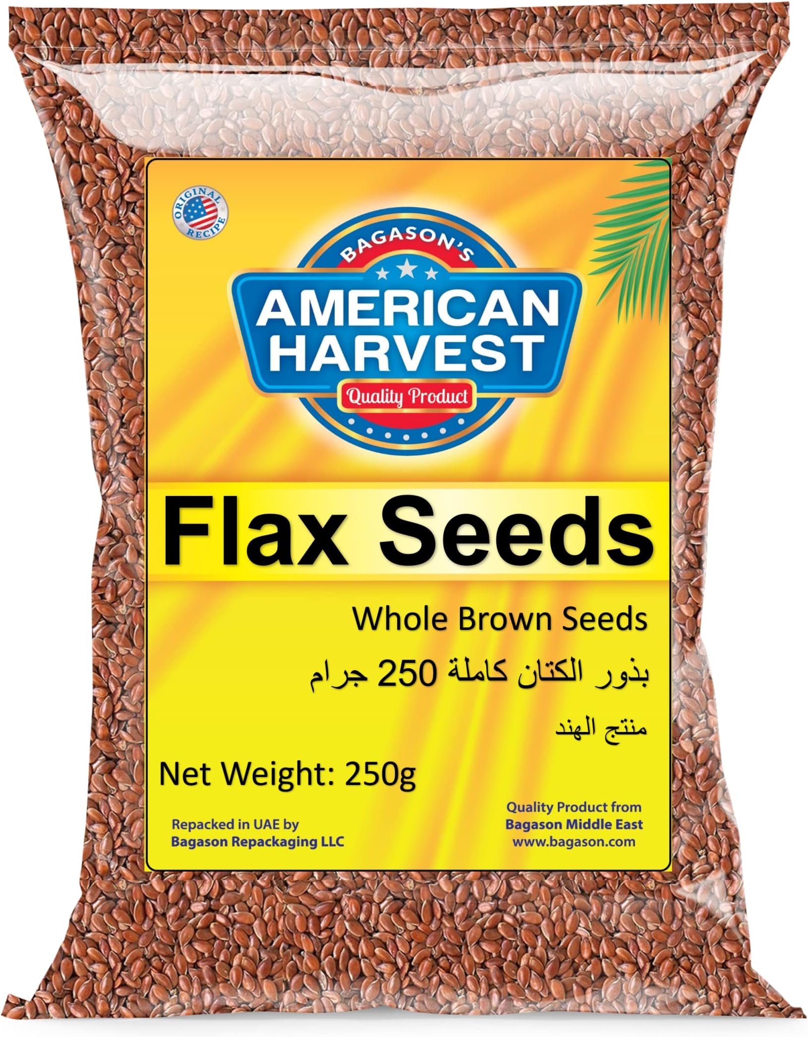 American Harvest Flax Seeds 250g | Wholegrain Natural Brown Flax Seeds | Gluten Free Superfood | High in Omega-3 & Fiber | Ideal for Smoothies, Salads & Baking