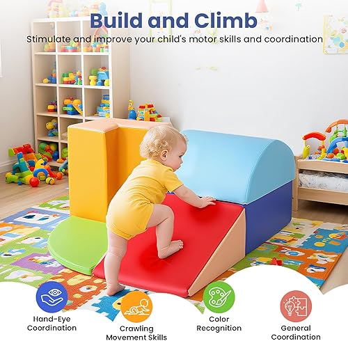 Miniatura 3 de Bloques de escalada de espuma suave de 5 piezas, juguetes de escalada de cuero sintético para niños pequeños en interiores, estructuras de escalada