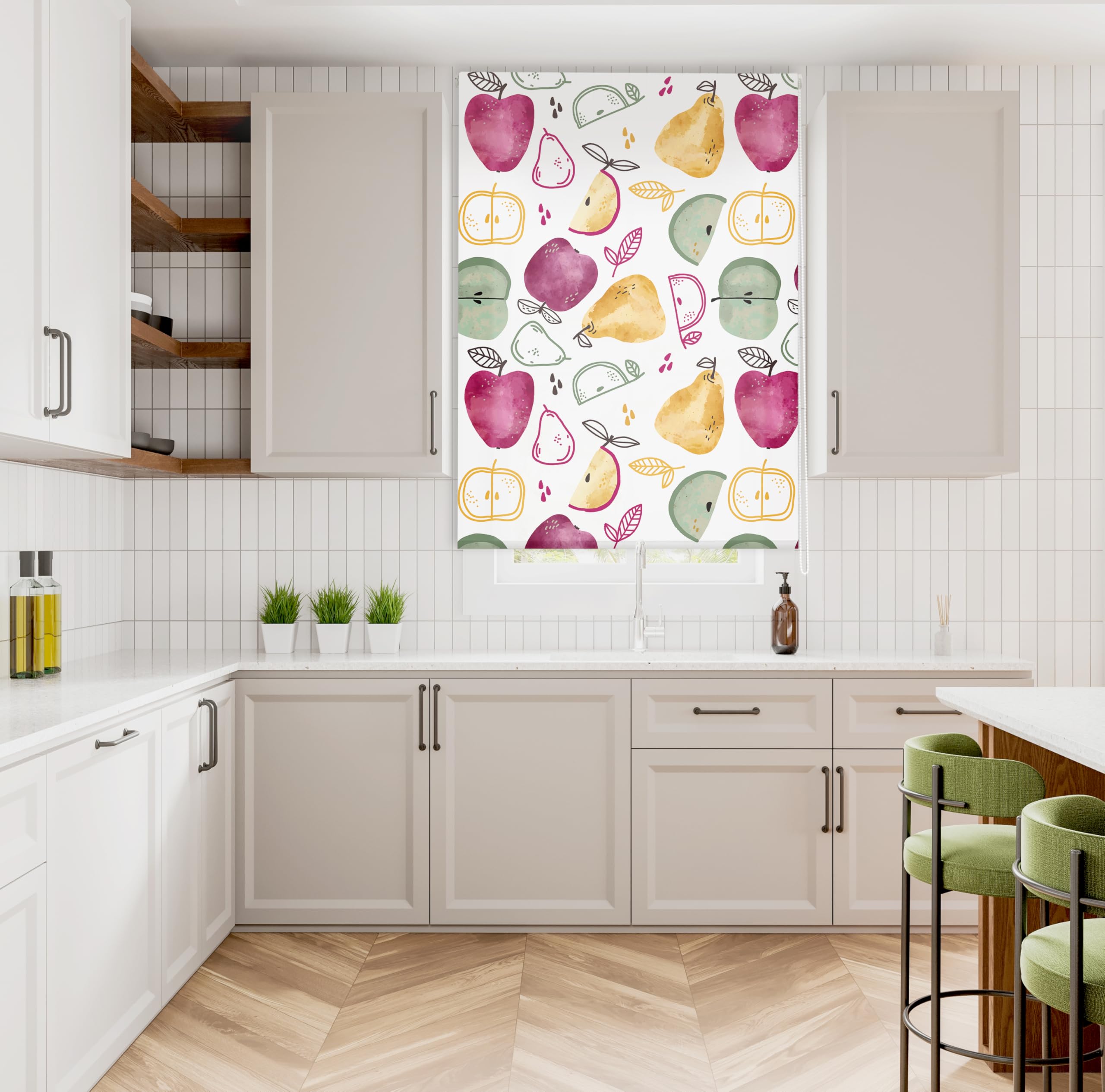 Blindecor Digital | Estor Enrollable Translúcido Estampado |Familia Cocina| Modelo C-Applepie | 150 x 180 cm (Ancho por Alto) Tamaño de la Tela 146 x 175 cm | Estores para Ventanas