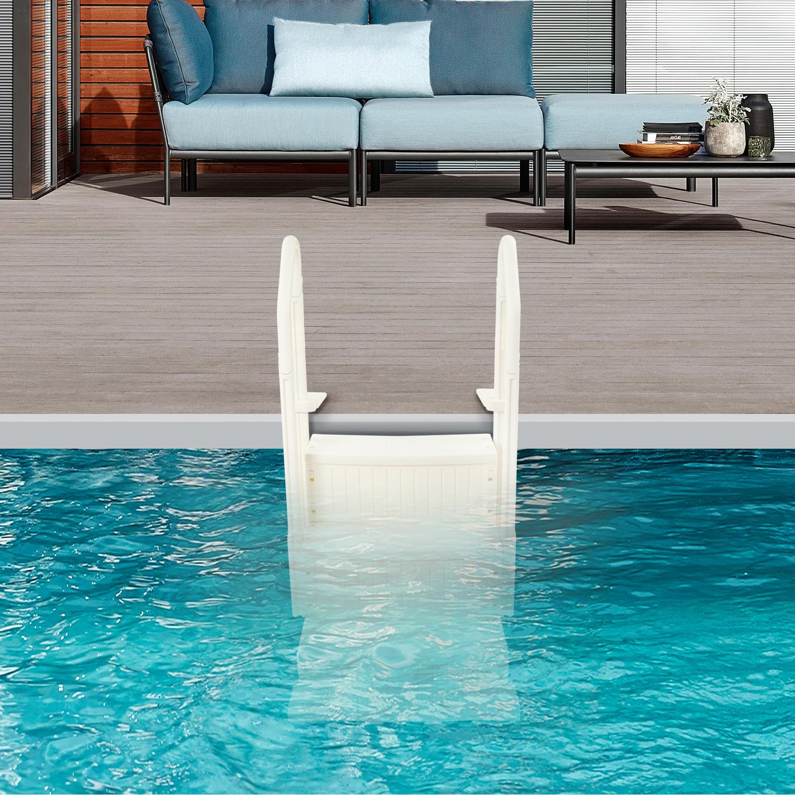 rutschfeste Poolleiter Kunststoff-Pooltreppe mit Handläufen, 3 rutschfesten Stufen, Whirlpoolstufe 181.44 kg Tragkraft, Schwimmbadtreppe für Einbaupools, Terrasse, Haus, Innen, Außen