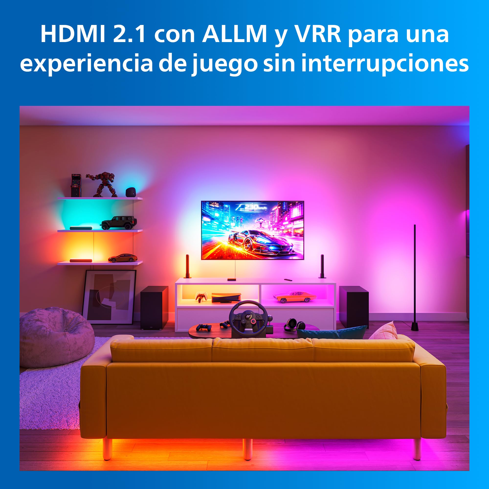 Philips Smart Lighting Sync Box HDMI 2.1 8K, Retroiluminación TV 75"-85", Tira LED RGBIC, Actualización Ultrarrápida, Luz Personalizable, Fácil de Instalar, TV, Cine, Juegos, Requiere Entrada HDMI