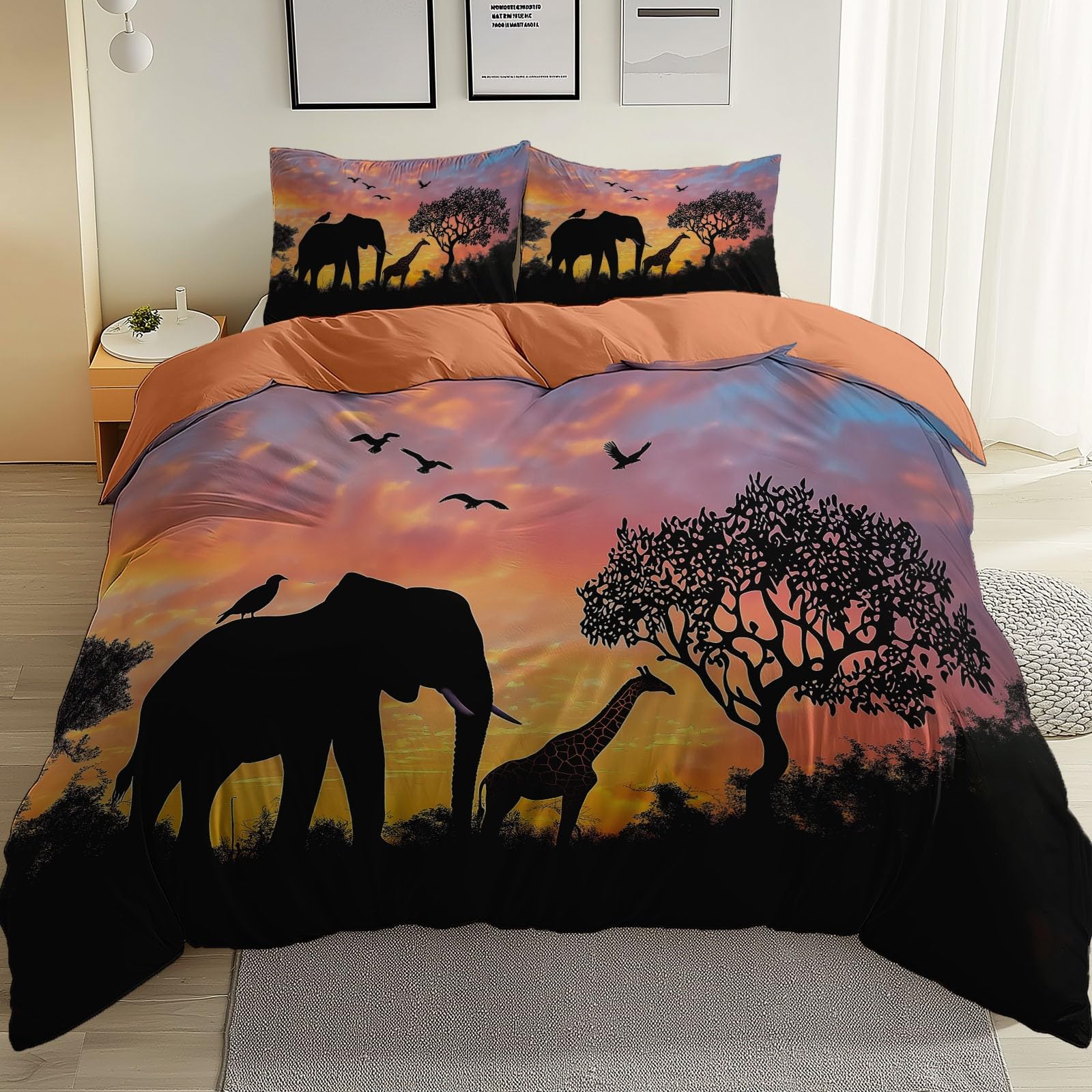 Housse de couette coucher de soleil orange pour s'endormir au cœur d'une nature sauvage 3D